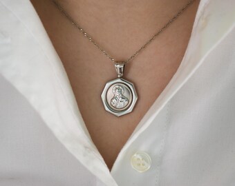 14K White Gold Coin Byzantine Pendant,Greek Orthodox Constantine Necklace,Medallion Necklace,Ancient Coin Pendant,Cristian Necklace