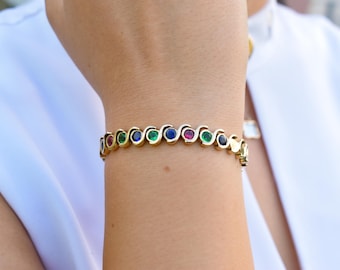 14K Solid Gold Birthstone Bracelet,Forever Unique Gift,Chain Bracelet,Natural Stone Bracelet,Gemstone Bracelet,Color Bracelet,Gift for Her