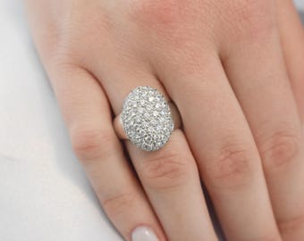 18K Solid White Gold Ring,Engagement Ring,Wedding & Engagement Ring,Statement Ring,Gold Ring,Bridal Jewellery, Gift for Mom and Her