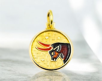 14K Solid Gold Zodiac Sign Pendant Taurus Necklace ,14K Taurus Zodiac Jewelry, Horoscope Necklace, Astrology Gold Pendant,Zodiac Birth Charm