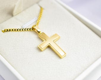 14K Solid Gold Cross Necklace for Men or Women – Dainty Gold Cross Pendant with Optional Chain–Christian Jewelry–Religious Gift–Baptism Gift