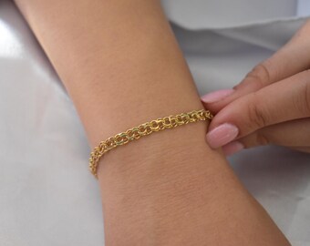 14K Gold Curb Chain Bracelet,Stackable Gold Bracelet,Franco Chain,Chain Bracelet,Retro Chain Bracelet, Vintage Look Chain,Anniversary Gift