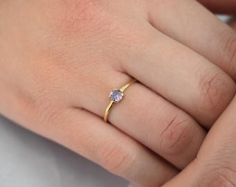 14K Solid Gold Thin Minimalist Ring–Light Purple Zircon, Stackable Jewellery Gold Ring,14K Wedding & Engagement Stacking Ring,Gift for Her