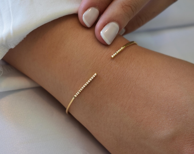 Featured listing image: 14K Gold Thin Bar Bracelet,14k Gold Everyday Bracelet Women,Ladies Dainty Line Bracelet,Stacking Bracelet Gift for Her,Minimalist Bracelet