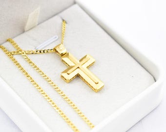 14K Gold Cross Pendant for Men & Women – Solid Yellow Gold Religious Necklace, Minimalist Christian Gift