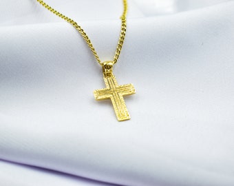 14K Solid Gold Textured Cross Pendant Necklace,Unisex Religious Jewelry,Elegant Cross Necklace,Solid Gold Pendant Cross,Matte & Satin Finish