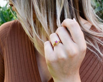 18K Gold Engagement & Wedding Ring with Ruby,Natural Ruby Ring,Handmade Jewellery, Luxury Gift,Timeless Piece,Unique design