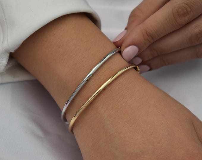 Featured listing image: 14k Thick White Gold Classic Bangle Slip on Bracelet,Stacking White Gold Bangle,Minimalist Bangle,Timeless Classy Gift for Mom & Her