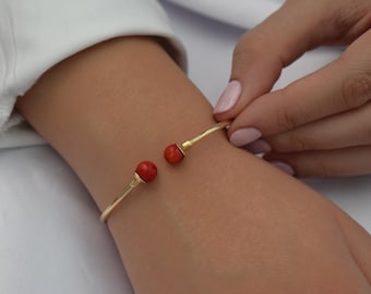 14K Gold Coral Bracelet,Coral Bangle Bracelet,Stacking Gold Bangle Bracelet,Minimalist Bangle Bracelet,Plain Bangle,Cuff Bangle