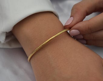 14K Hammered Gold Classic Bangle Slip on Bracelet,Stacking Gold Bangle Bracelet,Matte Minimalist Bangle Bracelet,Plain Bangle,Bangle for Her