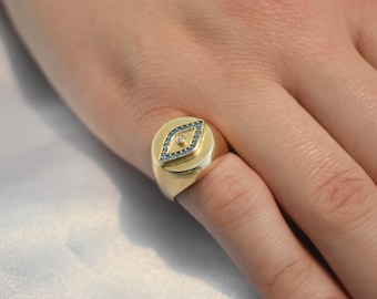 14K Solid Gold Evil Eye Ring,Turquoise Gold Ring,Stackable Jewellery,14K Wedding Stacking Ring,14K Amethyst Ring,Evil Eye Gold Ring for Her