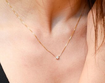 14K Solid Gold Necklace Zircon-Elegant Gemstone Necklace,Luxurious White Zircon,Gold Pendant,Charm Necklace,Wedding & Engagement Necklace