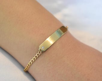 14k Gold Diamond Id Bracelet,VS/SI Diamond,Unisex Personalised Gold Bracelet,Cuban Link Bracelet,Custom Name Bracelet,Medical ID Bracelet