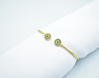 14K Gold Bangle Turquoise Evil Eye,Handcrafted Minimalist Bracelet,Turquoise Gold Evil Eye Bangle,Timeless Gift for Bride,Mom & Her
