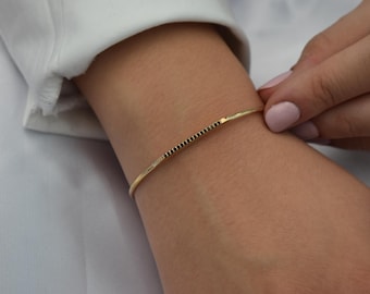 14K Solid Gold Pave Bar Bracelet,Everyday Bracelet Women,Ladies Dainty Line Bracelet,Stacking Bracelet Gift for Her,Minimal Exclusive Style