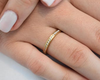 14K Solid Gold Eternity Band Ring–Elegant Stackable Jewelry,Timeless Gold Band for Weddings,Wedding Band Stacking Ring for Him Her