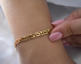 14K Gold Curb Chain Bracelet,Stackable Gold Bracelet,Franco Chain,Chain Bracelet,Retro Chain Bracelet, Vintage Look Chain,Anniversary Gift