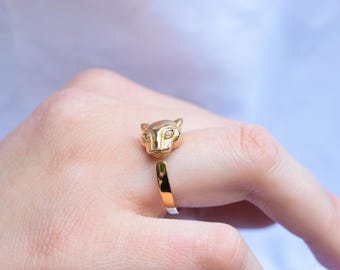 14K Solid Gold Diamond Panther Ring,Jaguar Gold Ring,Tiger Ring,Animal Gold Ring,Vintage Gold Ring for Her,Stylish Leopard Ring
