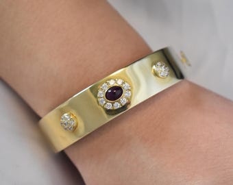 14K Solid Gold Ruby Bangle,Natural Ruby Bezel,Genuine Ruby,Bangle Bracelet,Natural Ruby,Unique & Vintage Bracelet for Her,Gemstone Gold Ruby