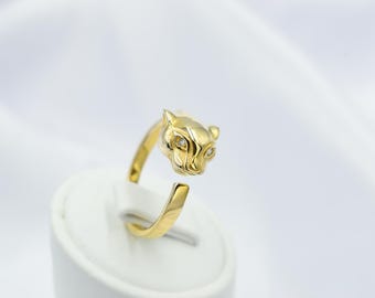 14K Gold Panther Ring with Diamond Eyes, Solid Gold Animal Ring, Unisex Luxury Ring, Bold Statement Ring, VVS1 Diamond Eye Jewellery