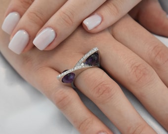 14K Solid Gold Amethyst Ring,Elegant Unique Design Stackable Jewellery Ring,Wedding & Engagement Stacking Ring,Amethyst Ring,Round Amethyst