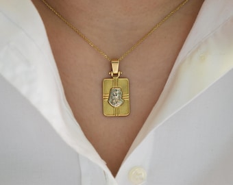14K Solid Gold Orthodox Mary and Jesus,Greek Constantine Necklace,Medallion Necklace,Ancient Coin Pendant,Cristian Necklace,Dainty Pendant