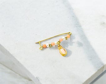 14K Gold Baptism Pin Coral Gemstone,Pin Hook for Versatile Elegance and Personal Expression, Gift for women,14K Gold,14K Baby Gold Pin