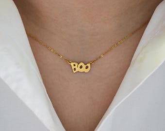 14K Halloween Necklace,BOO Gold Necklace,Letters Jewelry,Gift for Her,Halloween Jewelry,Trick or Treat,Thanksgiving Jewelry,Halloween Gift