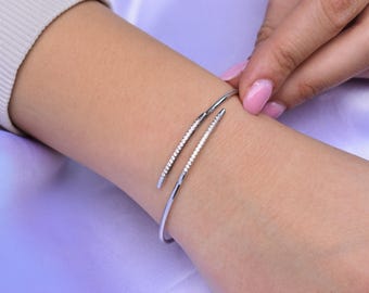 14K Thin White Gold Bangle Bracelet,Plain Gold Bangle,White Gold Bangle,Stacking Bangle Bracelet,Bridal & Engagement Cuff Bracelet