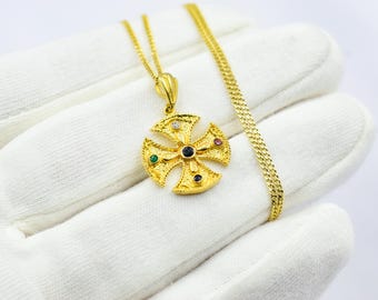 14K Solid Gold Byzantine Cross Pendant–Timeless Handmade Jewelry with Intricate Religious Detailing,Unisex Byzantine Cross Charm 14K