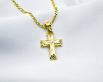 14K Solid Gold Cross Necklace Zircon,Cross Necklace,Christian Pendant,Unisex Religious Necklace,14K Gold Cross Pendant,Cross Necklace Gift