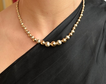 14k Gold Balls Necklace,Textured Balls Pendant,Geometric Shaped Pendant,Gold Beads Charm Necklace for Women,Gradual Increase Balls Jewellery