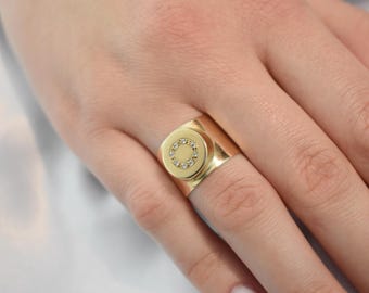 14K Solid Gold Ring,Unique Round Ring,Engagement & Wedding Gold Ring,Statement Ring,Stackable Gold Ring,Gift for Mom and Her