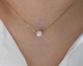 14K Gold with Natural Pearl Pendant,Unique Chain Necklace,Wedding & Engagement Jewellery,Bridal Necklace with Natural Pearl,Gift for Her