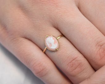 14K Solid Gold Cameo Ring,Vintage Cameo Ring,Adjustable Ring,Adjustable Gold Ring,Victoria Cameo Ring,Gold Cameo,Gift for Her,Women Ring