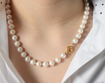 14K Solid Gold Pearl Necklace,Natural Pearl Necklace,Bridal Pearl Choker,Bridesmaid Necklace,14K Gold Clasp,8-8.5 mm Pearl,Gift for Her