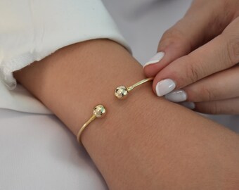 14k Gold Torque Bangle Bracelet,Gold Adjustable Ball Bracelet,14K Gold Ball Jewellery,Ball Bead Bracelet,Genuine Gold Bracelet,Gift for Her