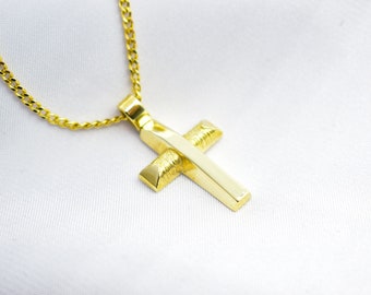 14K Solid Gold Cross Necklace,Cross Necklace,Christian Pendant,Religious Necklace,Gold Cross Pendant,Unisex Cross Necklace, Birth & Baptism
