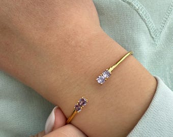 14K Gold Purple Zircon Bangle Bracelet,Exclusive Zircon Bangle,Bezel Bangle Bracelet,Bridal & Bridesmaid Bracelet,Dainty Gold Bracelet