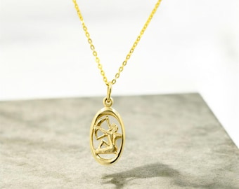 14K Solid Gold Zodiac Sign Pendant Sagittarius Necklace - Sagittarius Zodiac Jewelry,Horoscope Necklace, Astrology Gold Pendant,Birth Zodiac
