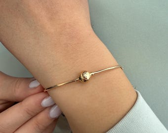 14k Gold Ball Torque Cuff Bangle Bracelet,Gold Round Adjustable Ball Bracelet,Ball Bead Bracelet,Genuine Bangle,Exclusive Gift for Her