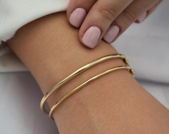 14k Thick Gold Classic Bangle Slip on Bracelet,Stacking Gold Bangle Bracelet,Elegance Minimalist Bangle Bracelet,Plain Bangle,Cuff Bangle
