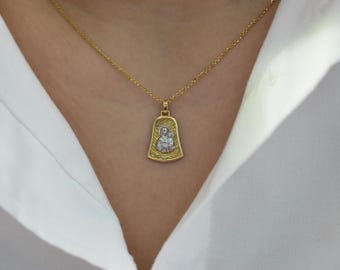 14K Solid Gold Orthodox Mary and Jesus,Greek Constantine Necklace,Medallion Necklace,Ancient Coin Pendant,Cristian Necklace,Dainty Pendant