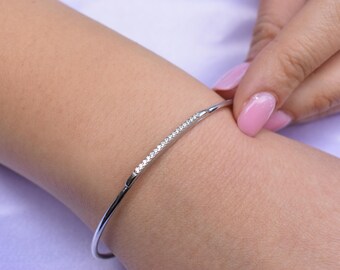 14K Gold White Gold Bar Bracelet,Gold Everyday Bracelet,Women Dainty Line Bracelet,Bridal & Engagement Bracelet Gift for Mom and Her