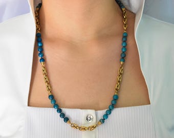 14K Gold with Lapis Lazuli Chain Necklace,Gemstone Necklace for Women,Chain Necklace,Stackable Necklace,Exclusive Jewellery for Her