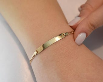 14K Gold ID Bracelet,Nameplate Jewelry,Gold Chain ID Bracelet,Unisex Customized Gold Bracelet,Engraved Name Bracelet,Personalized Gold ID