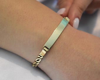 14K Gold ID Bracelet,Nameplate Jewelry,14K Gold Cuban Link Bracelet,Custom Gold Bracelet,Engravable Name Bracelet,Personalized Gold ID