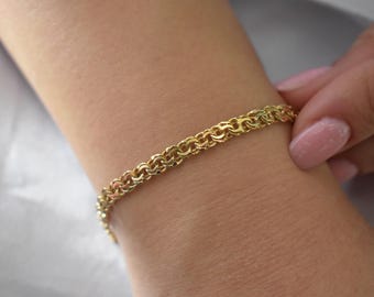 14K Gold Curb Chain Bracelet,Stackable Gold Bracelet,Franco Retro Chain Bracelet,Vintage Look Chain,Anniversary Gift for Her