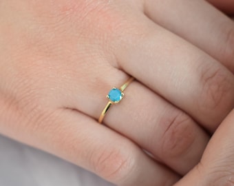 14K Solid Gold Thin Minimalist Ring–Big Turquoise Stone, Stackable Jewellery Gold Ring,Gold Band,14K Wedding & Engagement Ring,Gift for Her