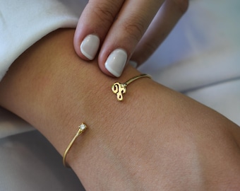 14K Gold Monogram Bracelet,Personalized (Every Initial Letter You Want) Gold Bangle Bracelet,Monogram Bangle,Gold Custom Bangle Bracelet